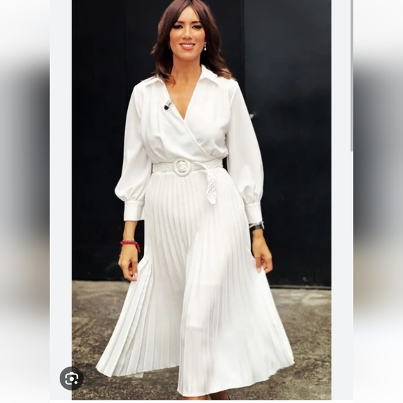 Zara Dresses & Skirts - Zara white wrapped belted pleated gorgeous midi dress